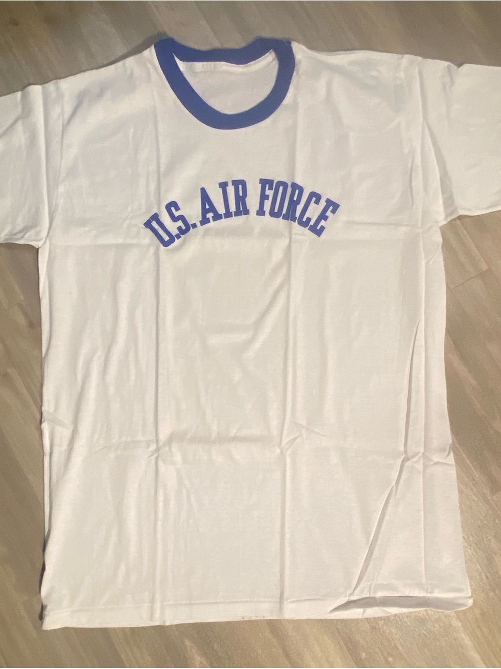 VTG 60s 70s USAF US Air Force Logo Blue & White Ringer Tee Single Stitch Men's M